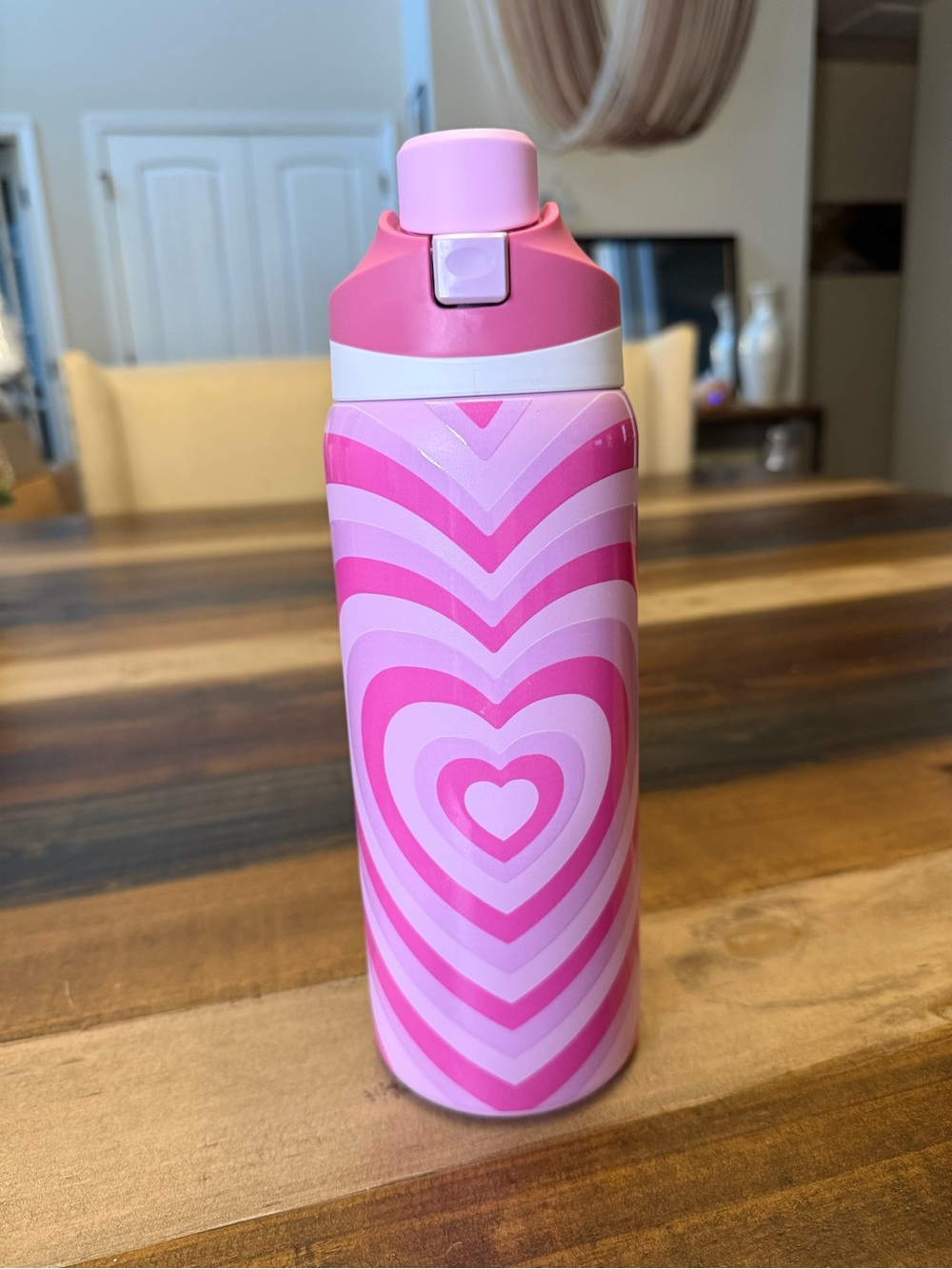 Hydrapeak Insulated Pink Heart-Pattern Water Bottle, 32oz